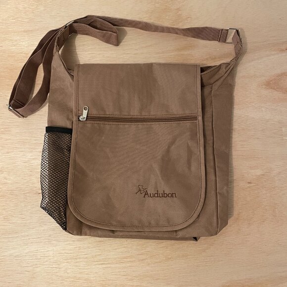 Audubon Tan Crossbody Satchel Shoulder Bag Compartments Messenger Bag bird logo - Picture 1 of 11